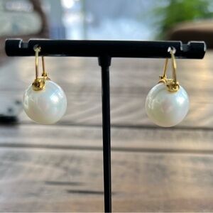 Sterling Silver 14K Yellow Gold Plated White Iridescent Glass Pearl Earrings